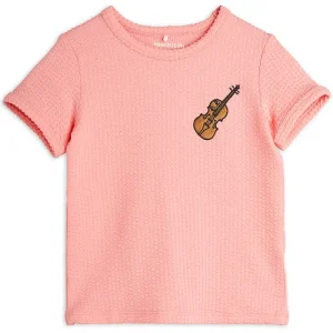 Violin Embroidered T Shirt in Pink by Mini Rodini