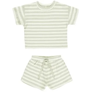Waffle Tee And Short Set in Mint Stripe by Quincy Mae