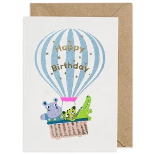 Happy Birthday Hot Air Balloon Greetings Card by Petra Boase