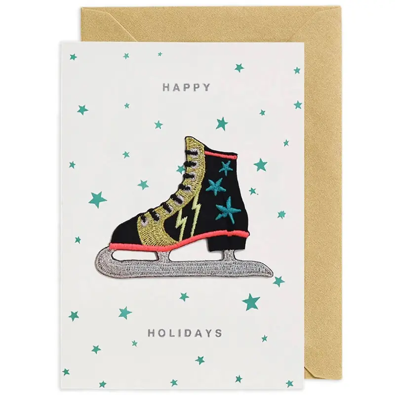 Ice Skate Iron On Patch Christmas Card by Petra Boase