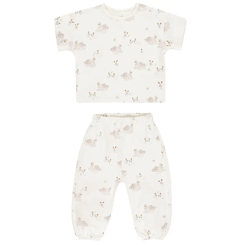 Jersey Tee + Pant Set in Swans by Quincy Mae