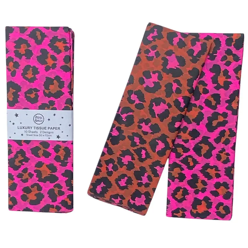 Leopard Luxury Tissue Paper (Pack of 10 Sheets) in Ginger / Fluoro Pink by Petra Boase