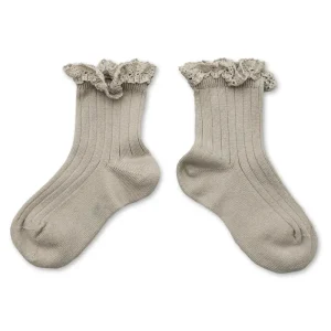 Lili Lace Trim Ribbed Ankle Socks in Gris Perle by Collegien