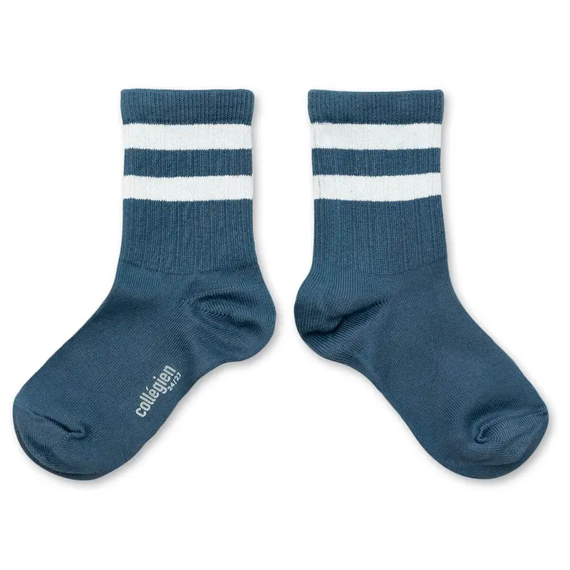 Nico Ribbed Varsity Crew Socks in Bleu Cendre by Collegien
