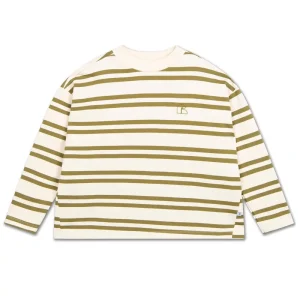 Oversized Boxy Sweater in Green Moss Stripe by Repose AMS