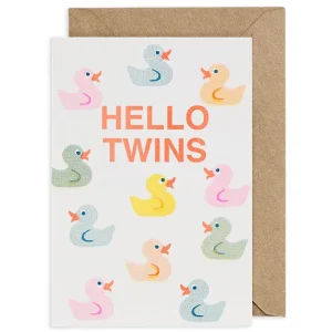 Riso Ducks Hello Twins Greetings Card by Petra Boase