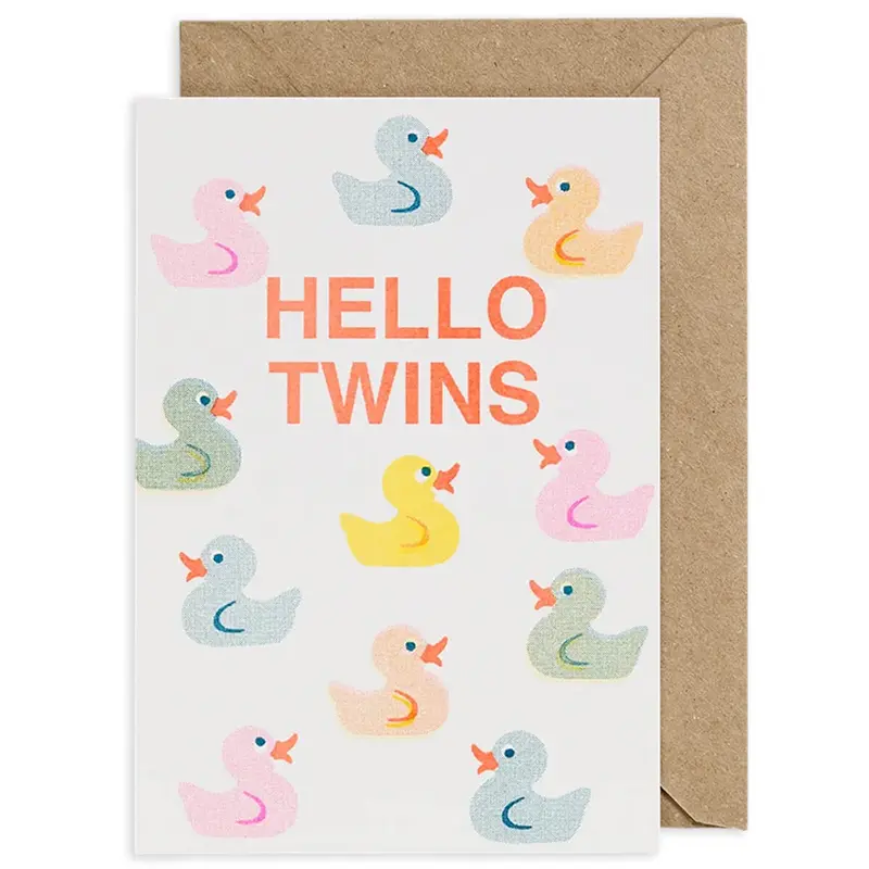 Riso Ducks Hello Twins Greetings Card by Petra Boase
