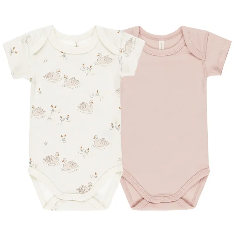 Short Sleeve Bodysuit (2 Pack) in Swans / Bubblegum by Quincy Mae