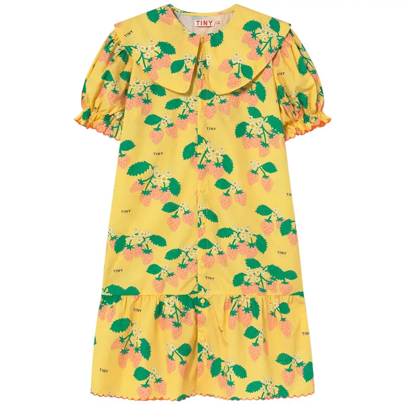 Strawberries Dress in Mellow Yellow by Tinycottons