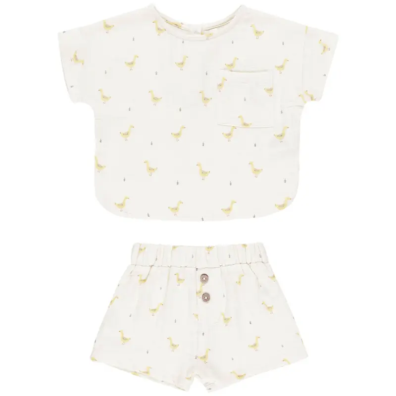 Woven Boxy Top + Short Set in Geese by Quincy Mae