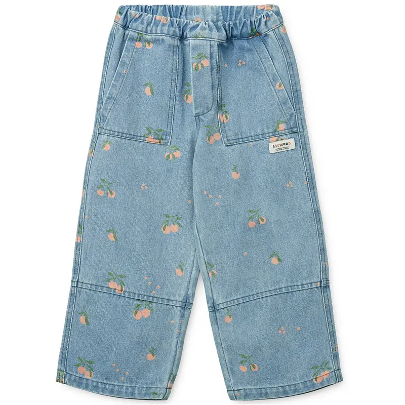 Cesar Printed Denim Pants in Peach / Light Blue Denim by Liewood