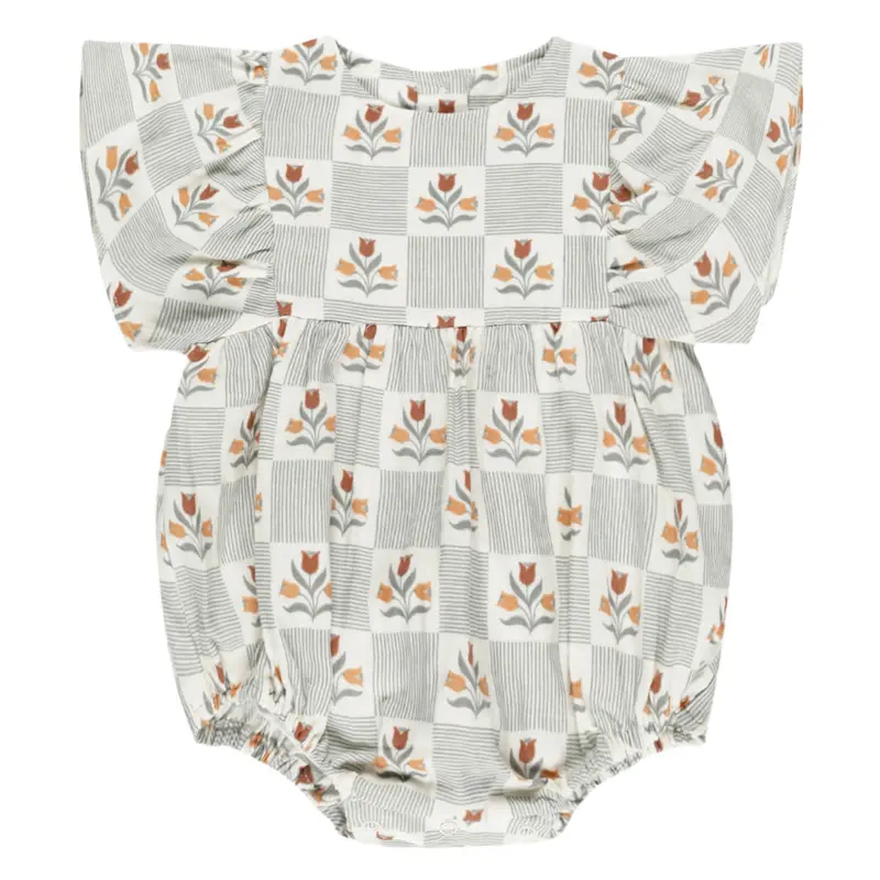 Kalea Baby Romper in Garden Grid by Rylee & Cru