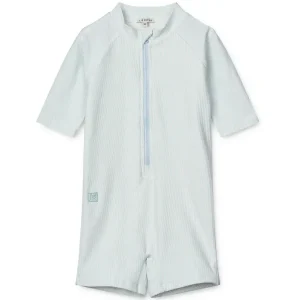 Max Short Sleeve Swim Jumpsuit in Pure Sky / Creme De La Creme by Liewood