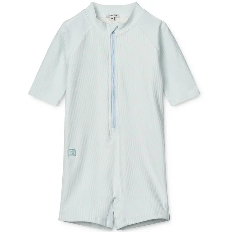 Max Short Sleeve Swim Jumpsuit in Pure Sky / Creme De La Creme by Liewood