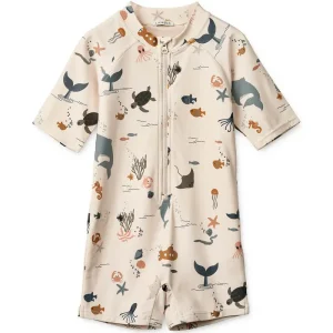 Max Short Sleeve Swim Jumpsuit in Sea Creature / Sandy by Liewood