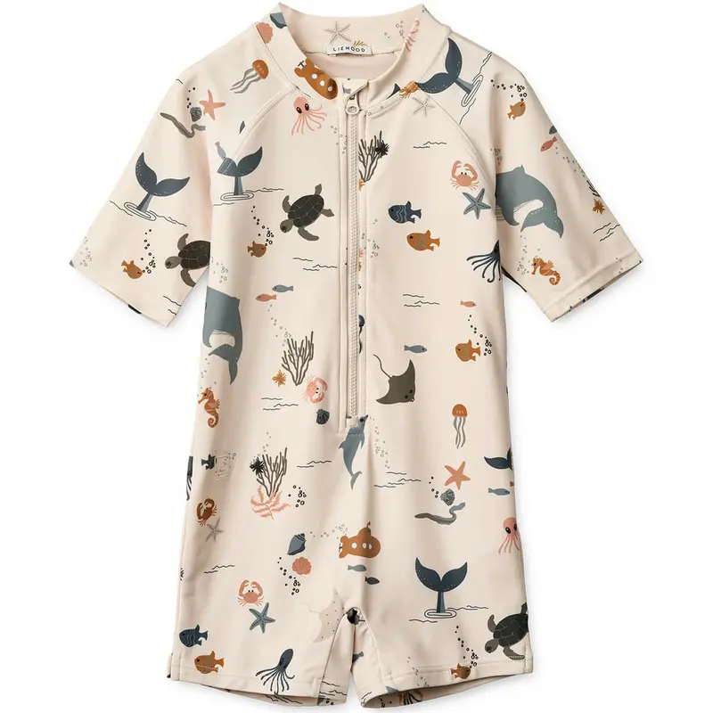 Max Short Sleeve Swim Jumpsuit in Sea Creature / Sandy by Liewood