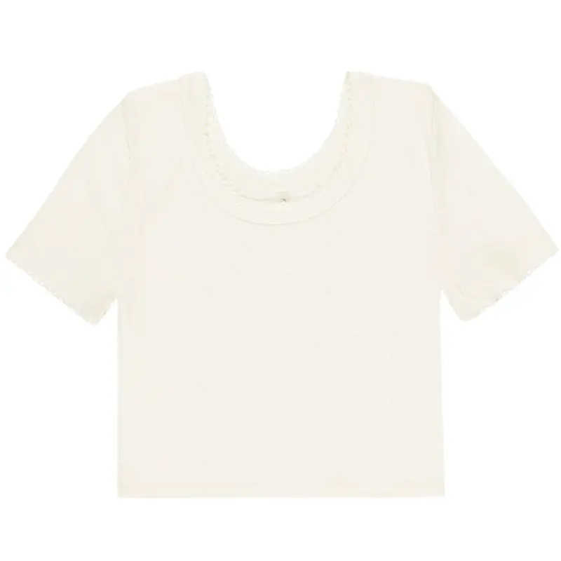 Pointelle Tee in Ivory by Rylee & Cru