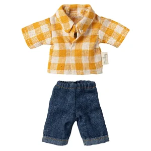 Yellow Checked Shirt & Pants Set for Dad Mouse by Maileg