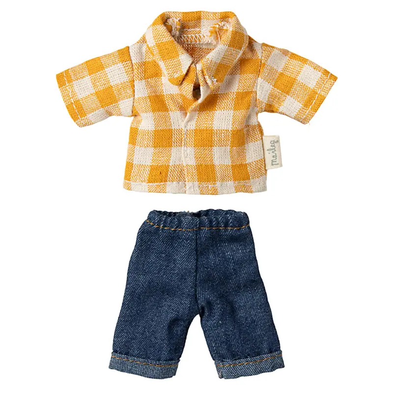 Yellow Checked Shirt & Pants Set for Dad Mouse by Maileg