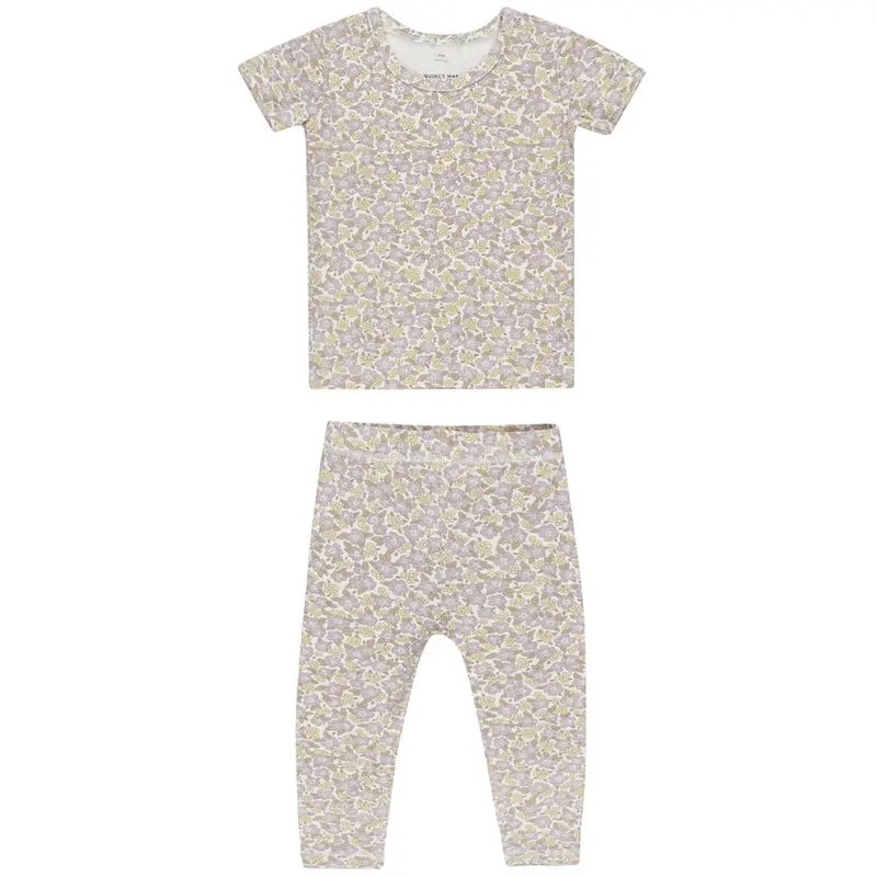 Bamboo Short Sleeved Pyjama Set in Purple Floral by Quincy Mae