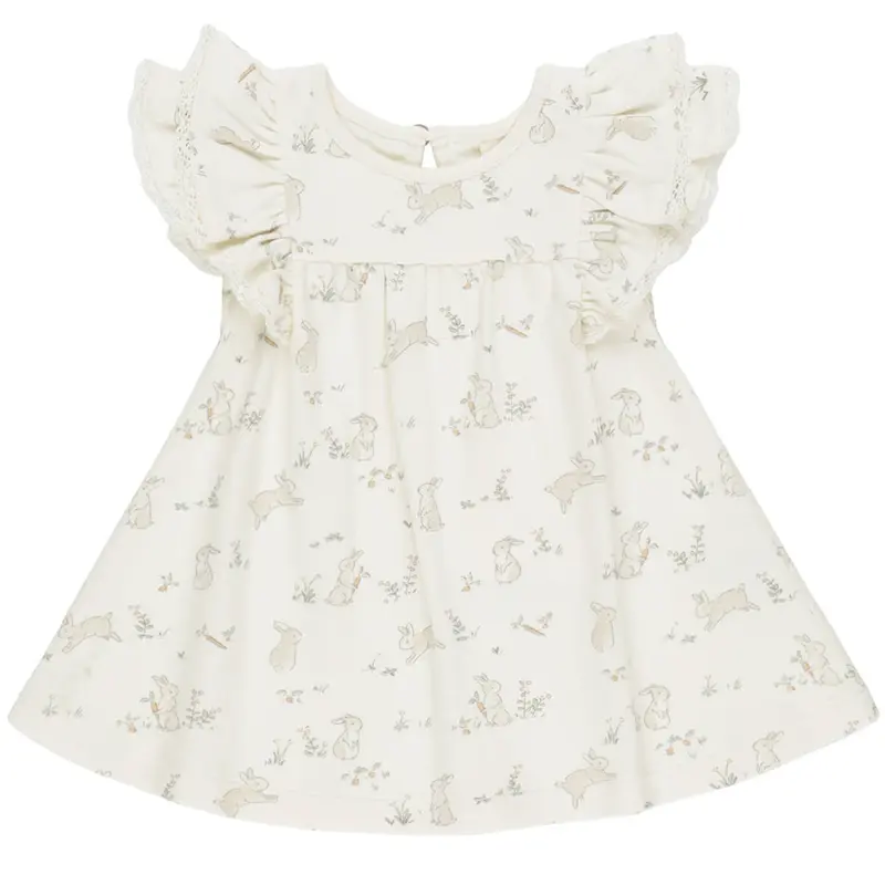 Flutter Sleeve Dress in Bunnies by Quincy Mae