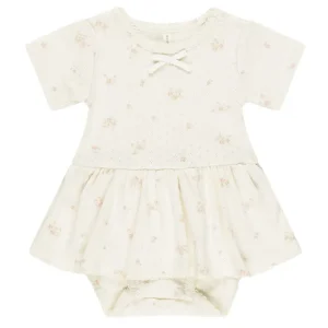 Pointelle Skirted Bodysuit in Pink Ditsy by Quincy Mae