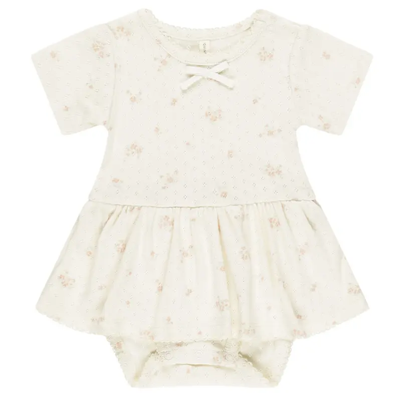 Pointelle Skirted Bodysuit in Pink Ditsy by Quincy Mae