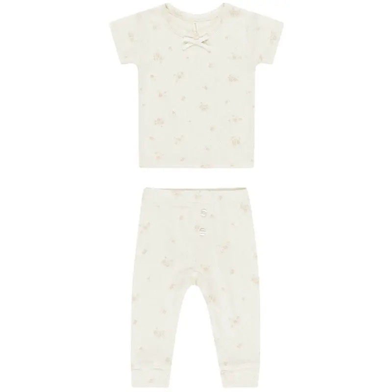 Pointelle Tee and Legging Set in Pink Ditsy by Quincy Mae