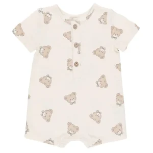 Short Sleeved Woven Romper in Teddy by Quincy Mae