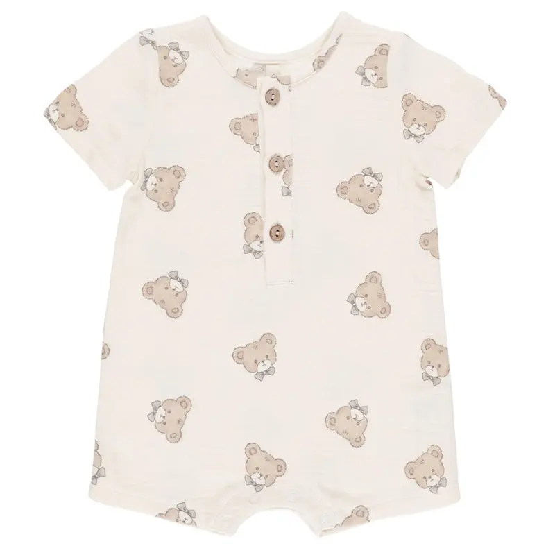 Short Sleeved Woven Romper in Teddy by Quincy Mae