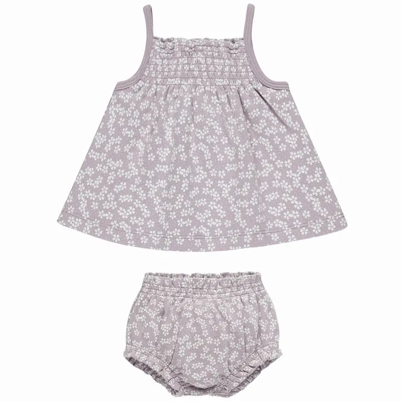 Smocked Tank + Bloomer Set in Lavender Ditsy by Quincy Mae