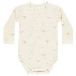 Waffle Long Sleeve Bodysuit in Vintage Rose by Quincy Mae