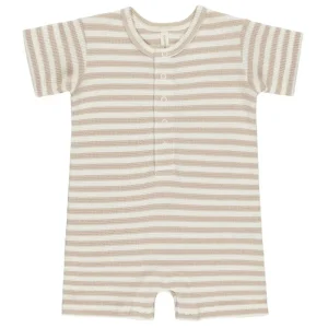 Waffle Snap Romper in Oat Stripe by Quincy Mae