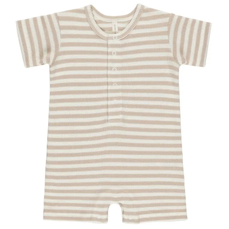 Waffle Snap Romper in Oat Stripe by Quincy Mae