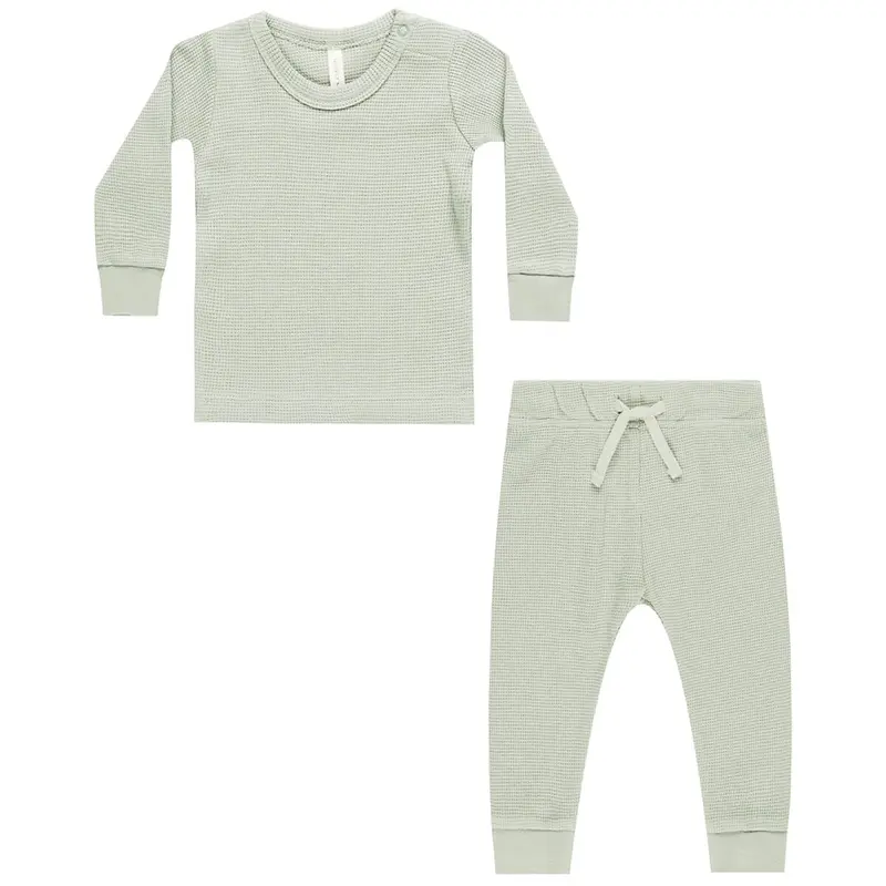 Waffle Top + Pant Set in Mint by Quincy Mae