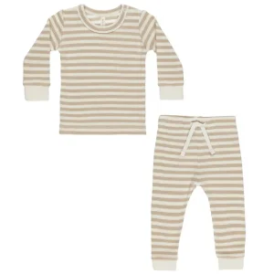 Waffle Top + Pant Set in Oat Stripe by Quincy Mae