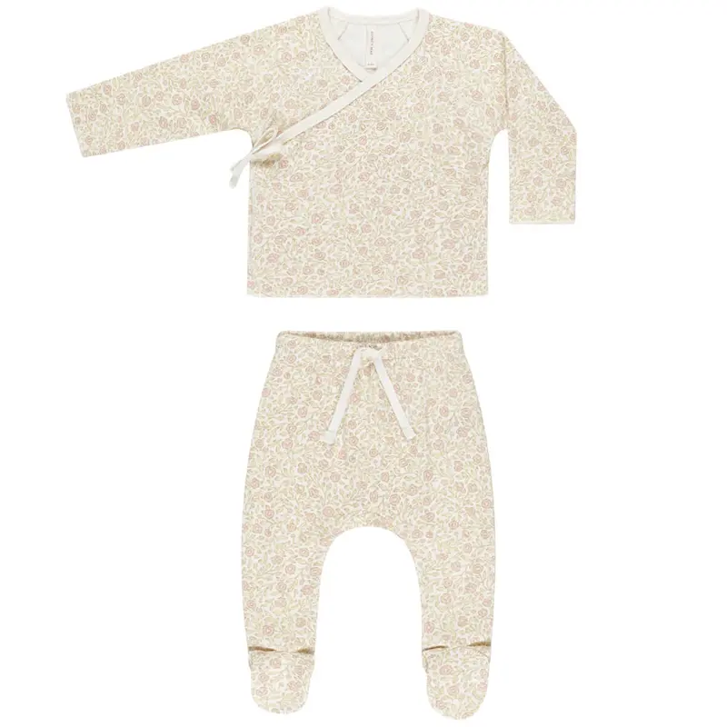 Wrap Top and Footed Pant Set in Primrose by Quincy Mae - Last Ones In Stock - 0-6 Months
