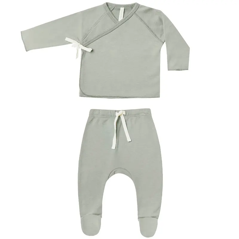 Wrap Top and Footed Pant Set in Sage by Quincy Mae - Last Ones In Stock - 0-6 Months
