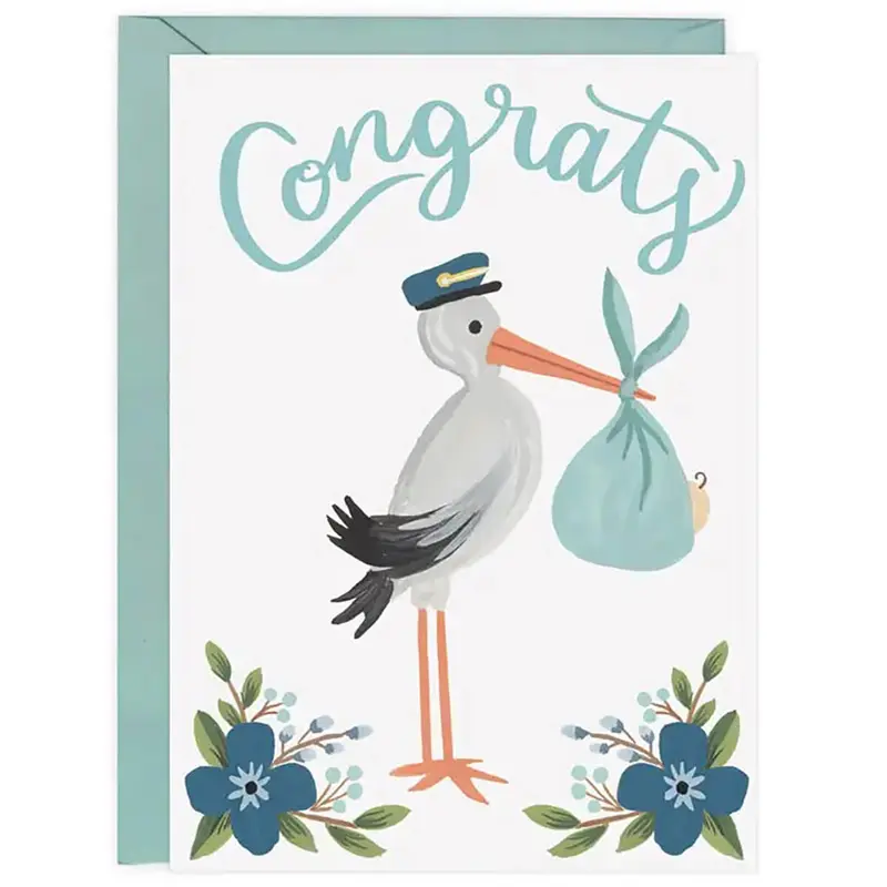 Blue Stork Baby Greetings Card by LoveLight Paper