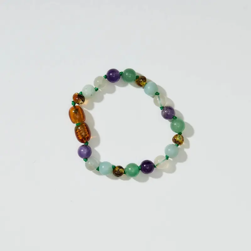 Fenja Kids Bracelet in Green Amber And Amethyst by Nirrimis