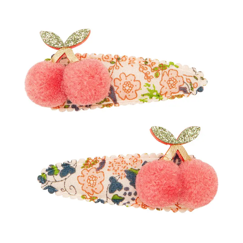 Floral Pom Pom Cherries Clic Clac Hair Clips by Mimi & Lula