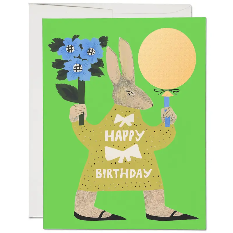 Party Rabbit Birthday Greetings Card by Red Cap Cards