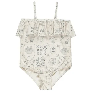 Ruffle One-Piece Swimsuit in Tile by Rylee & Cru