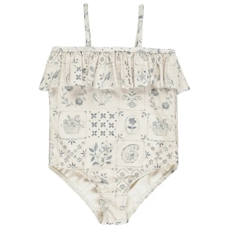 Ruffle One-Piece Swimsuit in Tile by Rylee & Cru