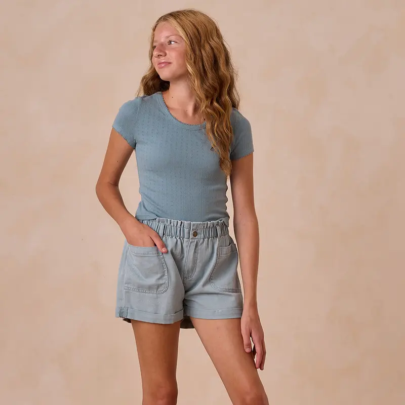 Teen Pointelle Tee in Ocean by Rylee & Cru - Last Ones In Stock - 14-16 Years