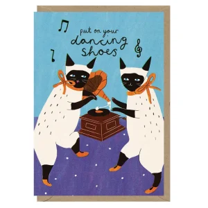 Dancing Shoe Cats Greetings Card by Amy Hodkin for Earlybird Designs