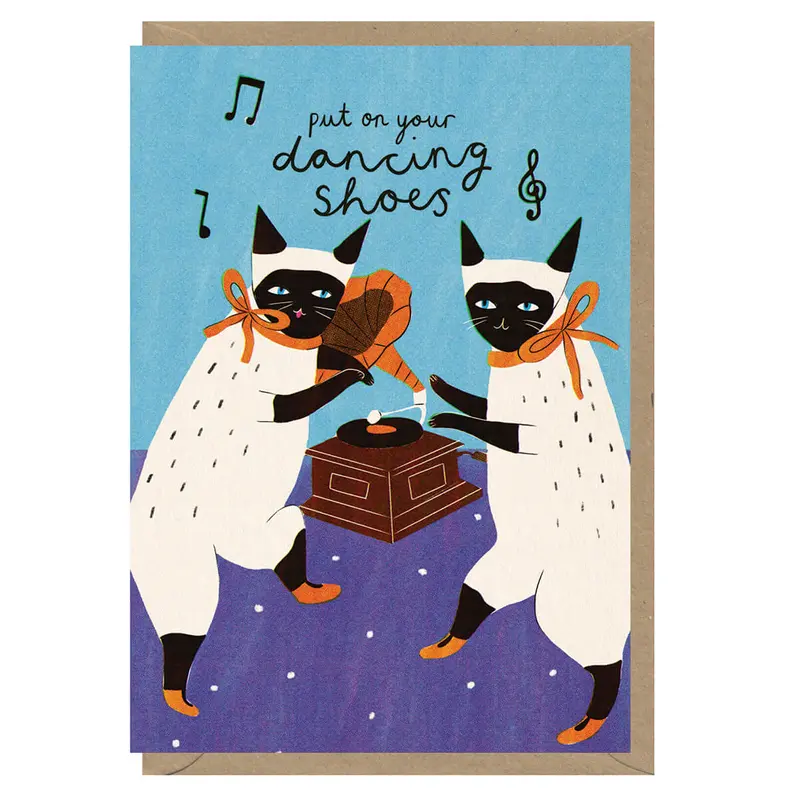 Dancing Shoe Cats Greetings Card by Amy Hodkin for Earlybird Designs