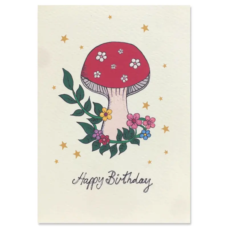Floral Mushroom Birthday Greetings Card by Rosie Wonders