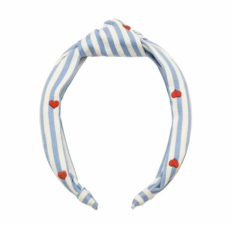 Stripy Embroidered Heart Knotted Headband by Rockahula