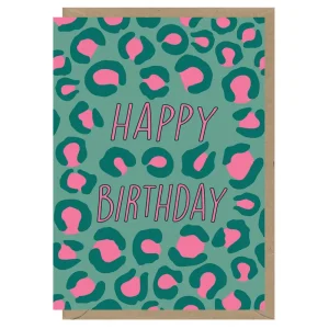 Turquoise Leopard Print Birthday Greetings Card by Elena Essex for Earlybird Designs